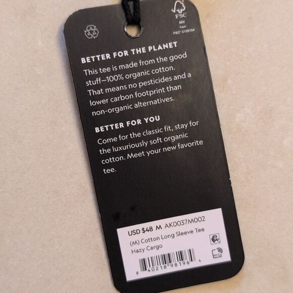 NWT Allbirds Cotton Long Sleeve Tee Hazy Cargo Green Size M - Picture 4 of 10